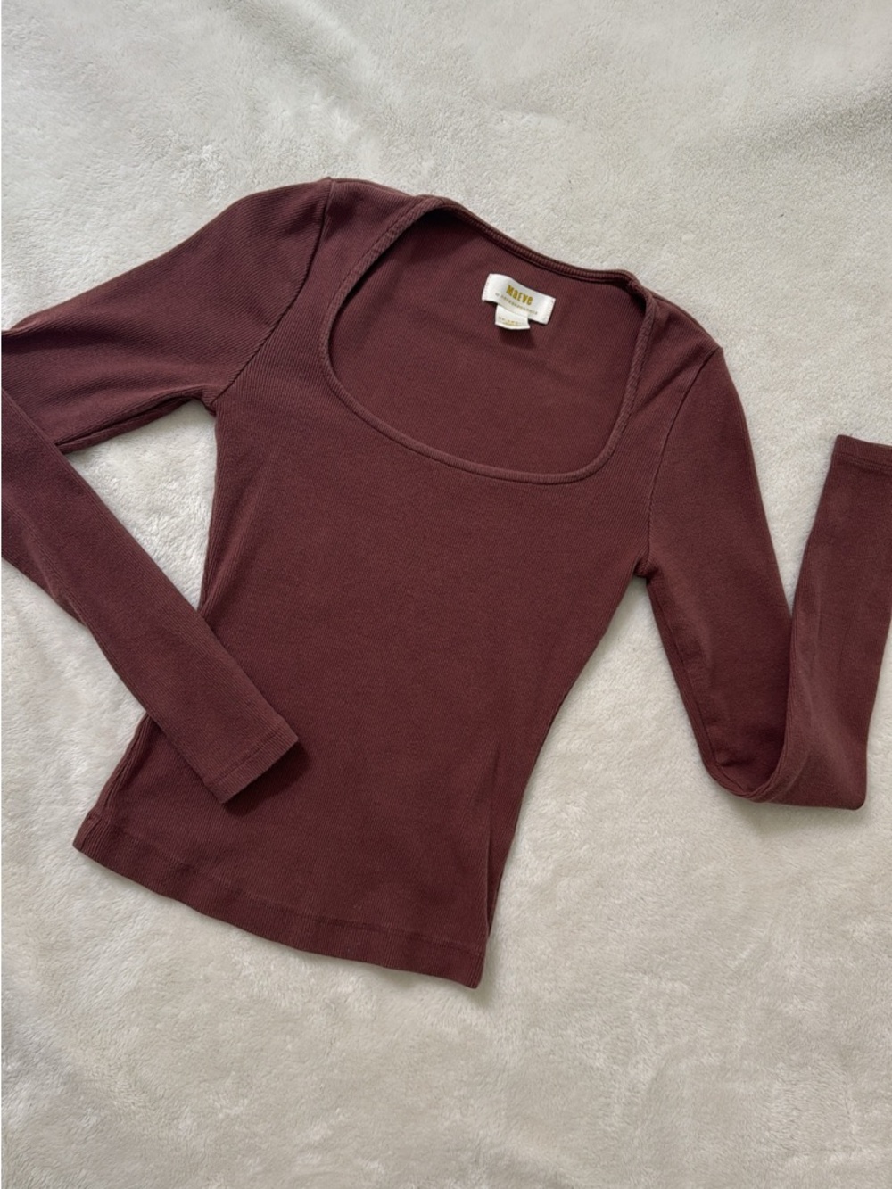 Mauve Ribbed Square-Neck Long Sleeve Top - Burgundy Plum
